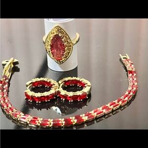 Elegant Golden and Red Jewelry Set